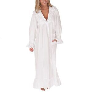 The 1 For U Women's NWT White Cotton Embellished LS Romantic Long Nightgown Sz L